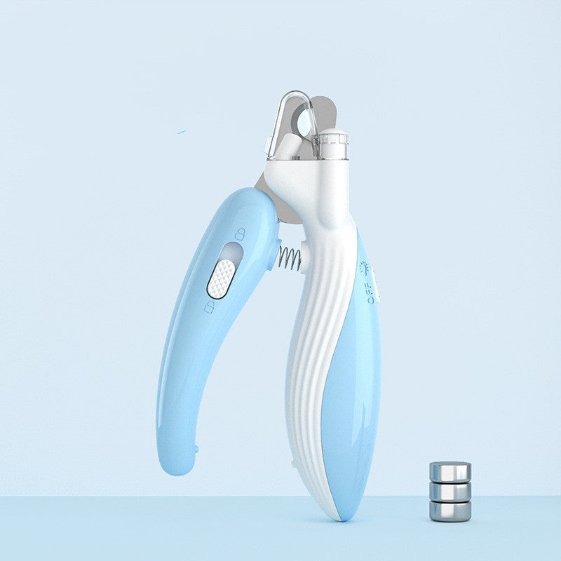 "Close-up of LED nail clipper blades for pets – stainless steel and sharp edge"