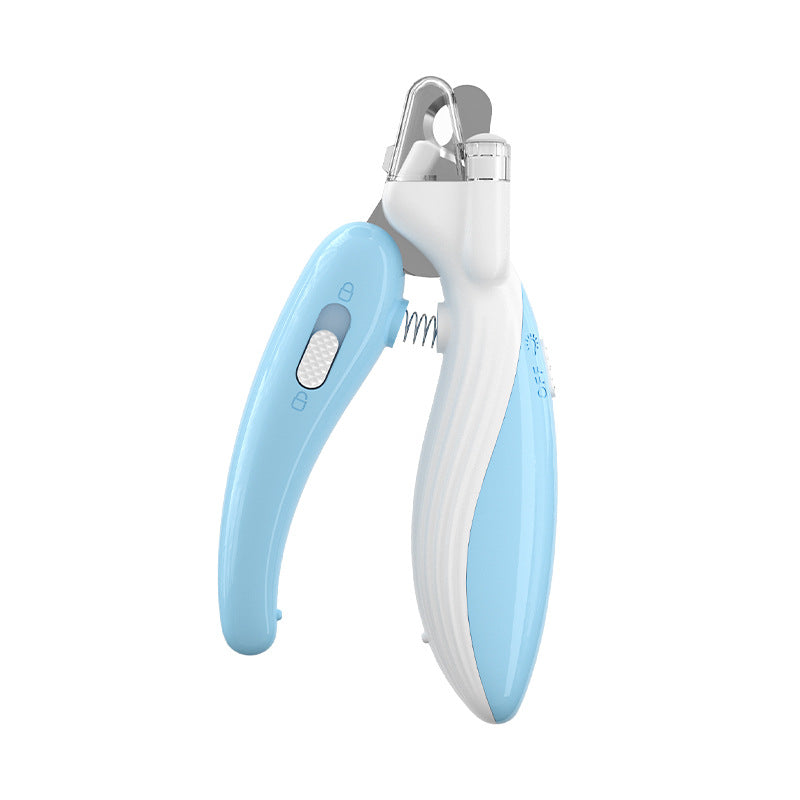 LED pet nail clipper in blue for safe trimming of cat and dog claws